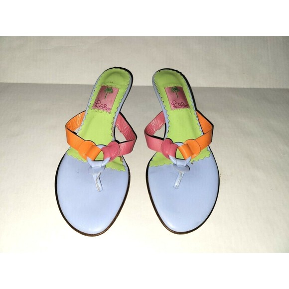 Lilly Pulitzer Leather Flower Sandals Slip On Italy Heel Thong Mule Size 8 - Picture 3 of 9